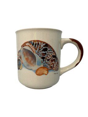 Vintage Seashell Coffee Mug Coastal Ocean Shell Art Ceramic Cup 1970s